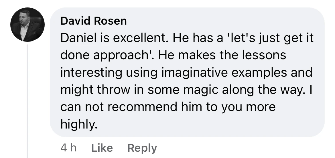 Parent feedback recommending Daniel Bower