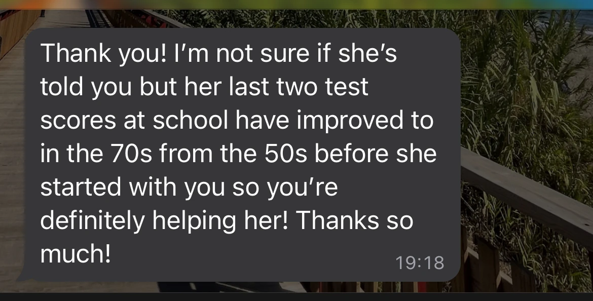 Parent message about school test scores improving