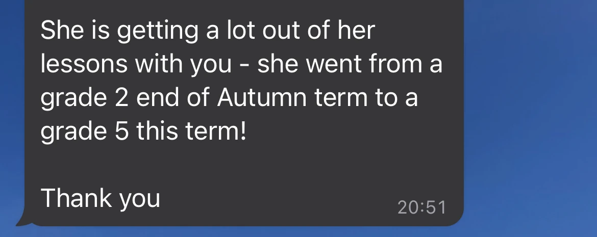 Parent message saying a student moved from grade 2 to grade 5